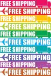 Colorful Free Shipping Tags with Abstract Planes and Trucks